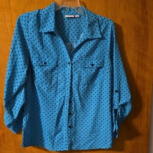 Kim Rogers Turquoise and Black Polka Dot Blouse Size Large: D
